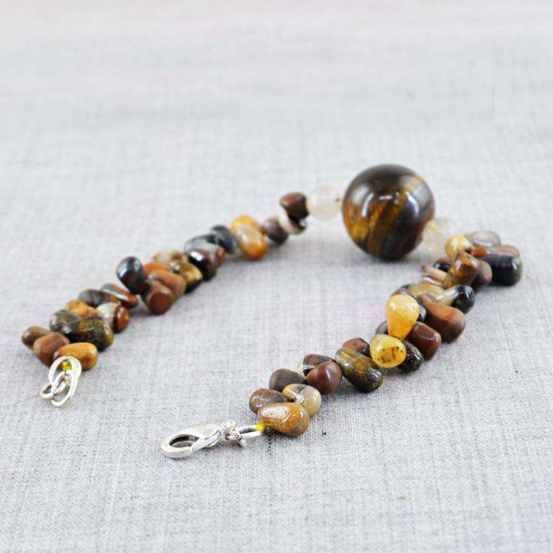 gemsmore:Golden Tiger Eye Bracelet - Natural Untreated Beads