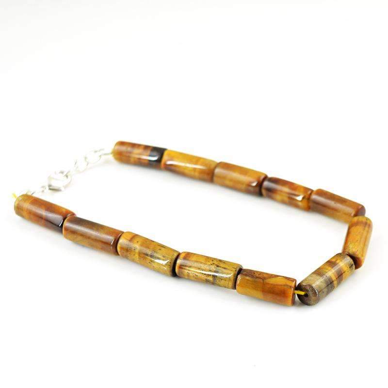 gemsmore:Golden Tiger Eye Bracelet Natural Untreated Beads