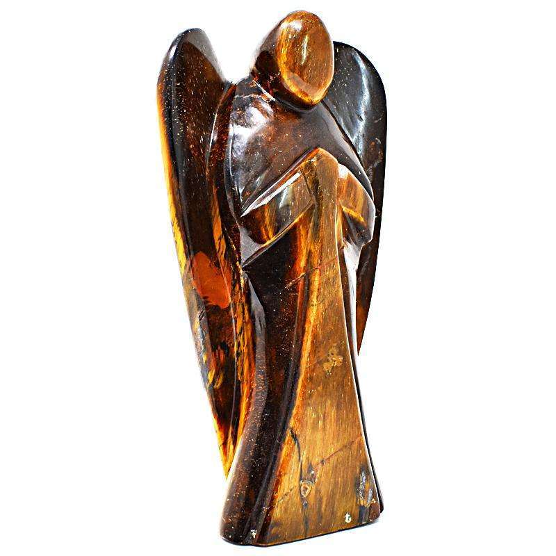 gemsmore:Golden Tiger Eye Carved Reiki Healing Angel