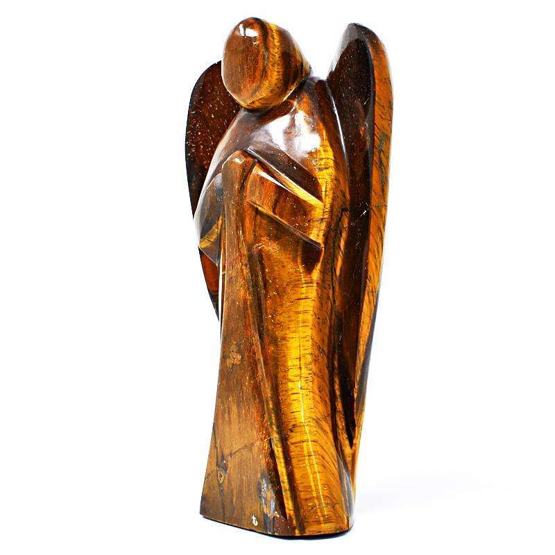 gemsmore:Golden Tiger Eye Carved Reiki Healing Angel