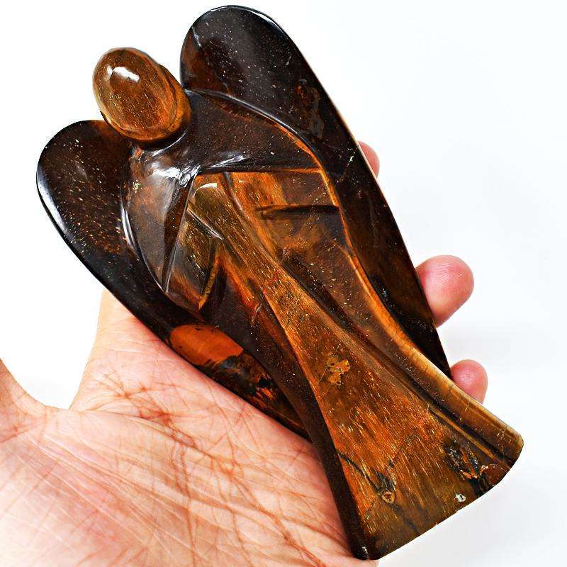 gemsmore:Golden Tiger Eye Carved Reiki Healing Angel