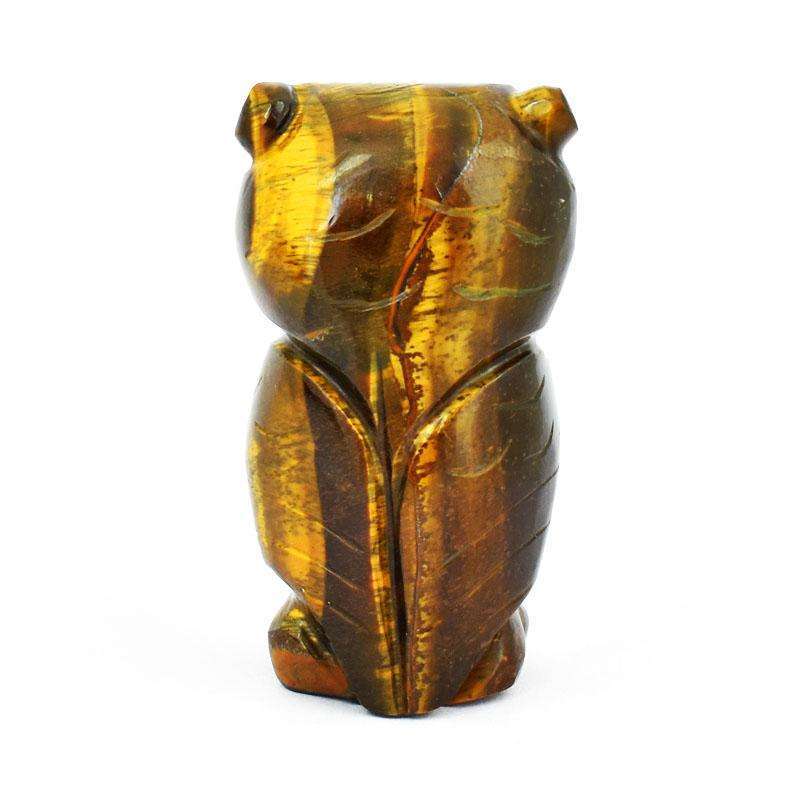 gemsmore:Golden Tiger Eye Detailed Carved Owl