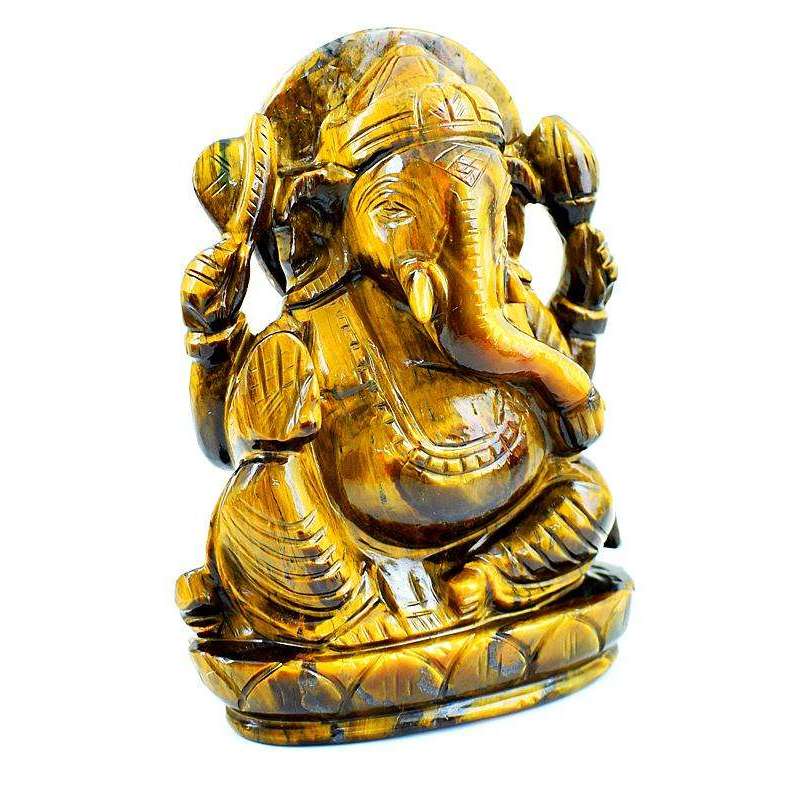 gemsmore:Golden Tiger Eye Gemstone Carved Lord Ganesha Idol Statute