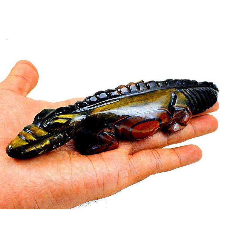 gemsmore:Golden Tiger Eye Hand Carved Crocodile - Exclusive