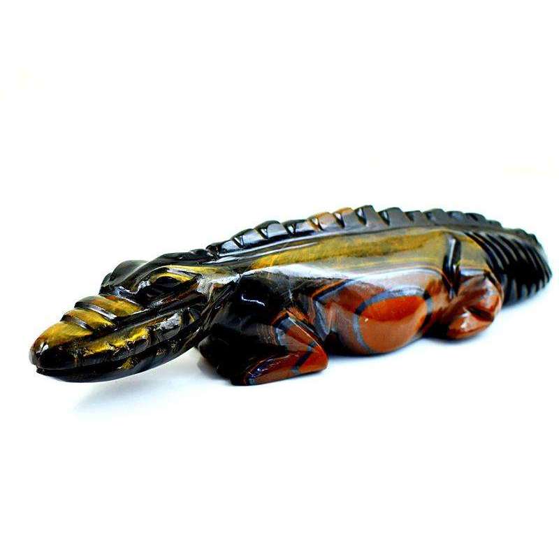gemsmore:Golden Tiger Eye Hand Carved Crocodile - Exclusive