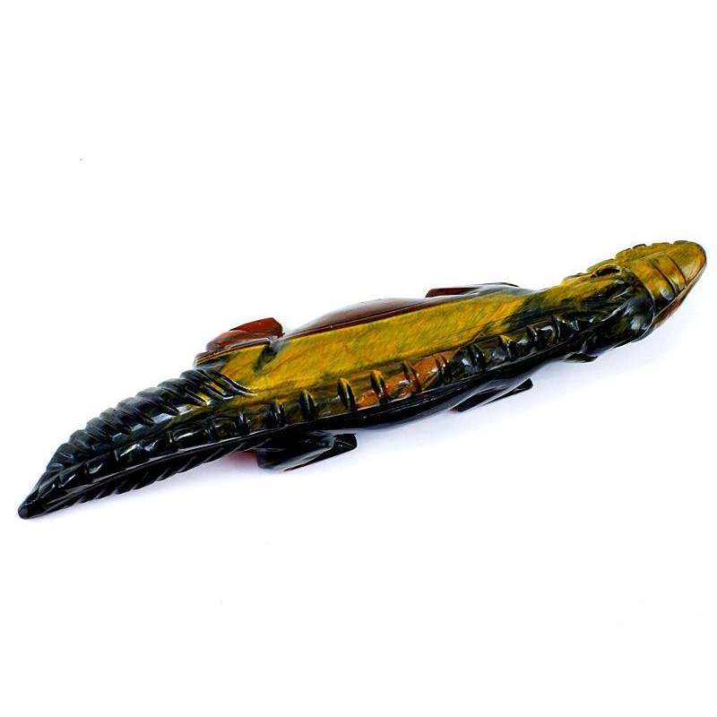 gemsmore:Golden Tiger Eye Hand Carved Crocodile - Exclusive