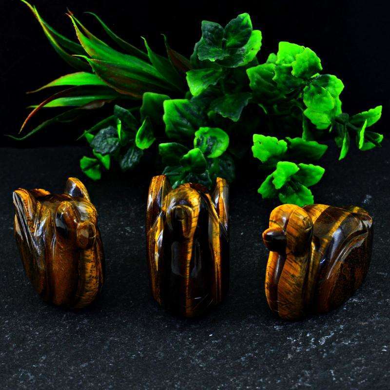 gemsmore:Golden Tiger Eye Hand Carved Duck Lot