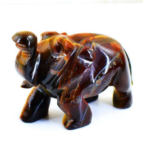 gemsmore:Golden Tiger Eye Hand Carved Elephant Gemstone