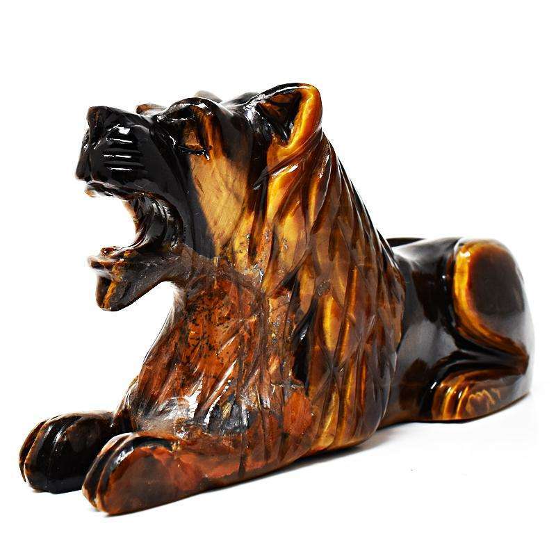 gemsmore:Golden Tiger Eye Hand Carved Lion - Genuine