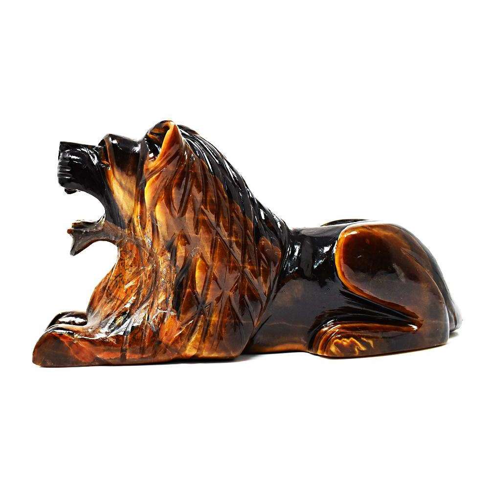 gemsmore:Golden Tiger Eye Hand Carved Lion - Genuine