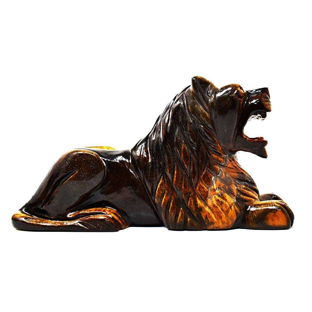 gemsmore:Golden Tiger Eye Hand Carved Lion - Genuine