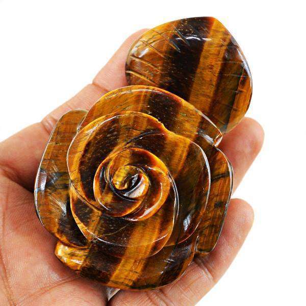 gemsmore:Golden Tiger Eye Hand Hand Carved Rose Flower