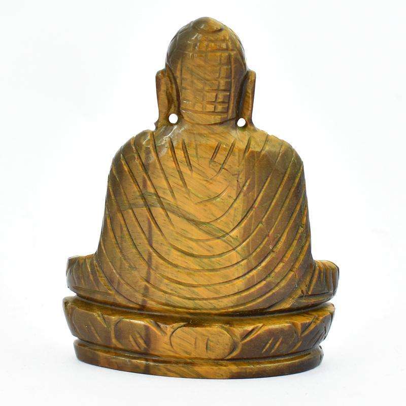 gemsmore:Golden Tiger Eye Lord Buddha Idol - Artisian Carved