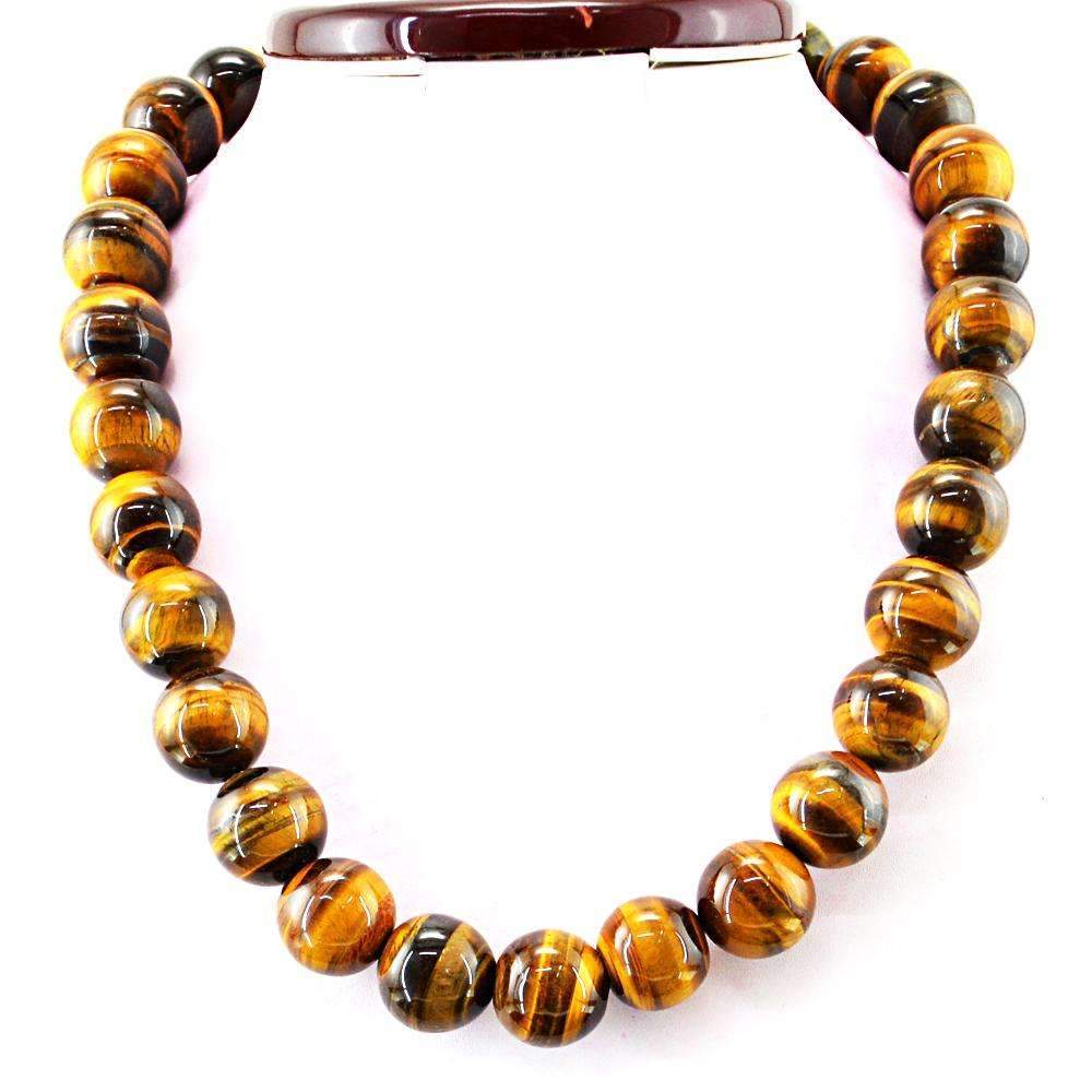 gemsmore:Golden Tiger Eye Natural 20 Inches Long Untreated Round Beads