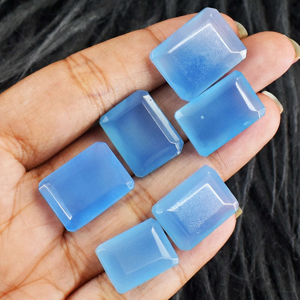 gemsmore:Gorgeous 90  Cts Genuine Blue Chalcedony Faceted Gem Lot