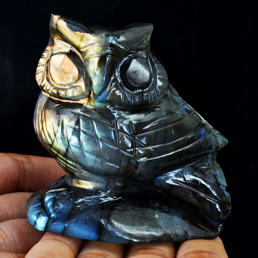 gemsmore:Gorgeous Amazing Flash Labradorite Hand Carved Gemstone Owl
