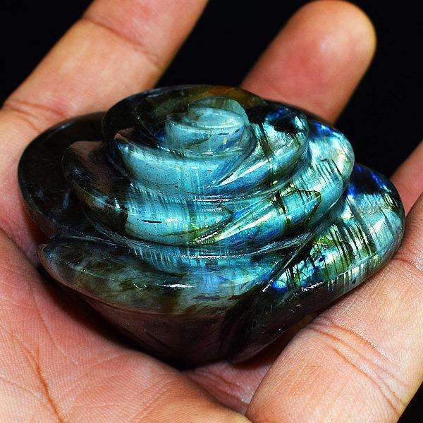 gemsmore:Gorgeous Blue Flash Labradorite Hand Carved Rose