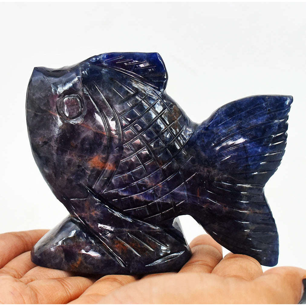 gemsmore:Gorgeous Blue Sodalite Hand Carved Genuine Crystal Gemstone Carving Fish