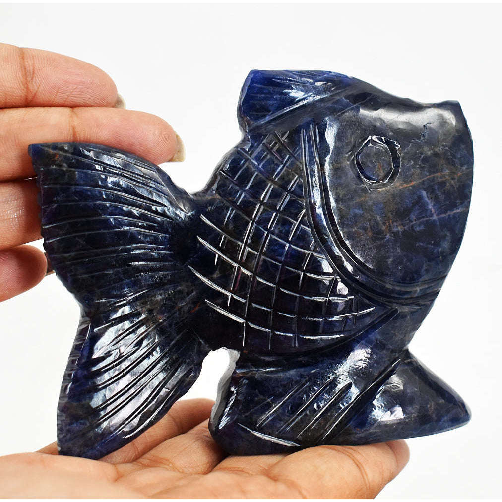 gemsmore:Gorgeous Blue Sodalite Hand Carved Genuine Crystal Gemstone Carving Fish