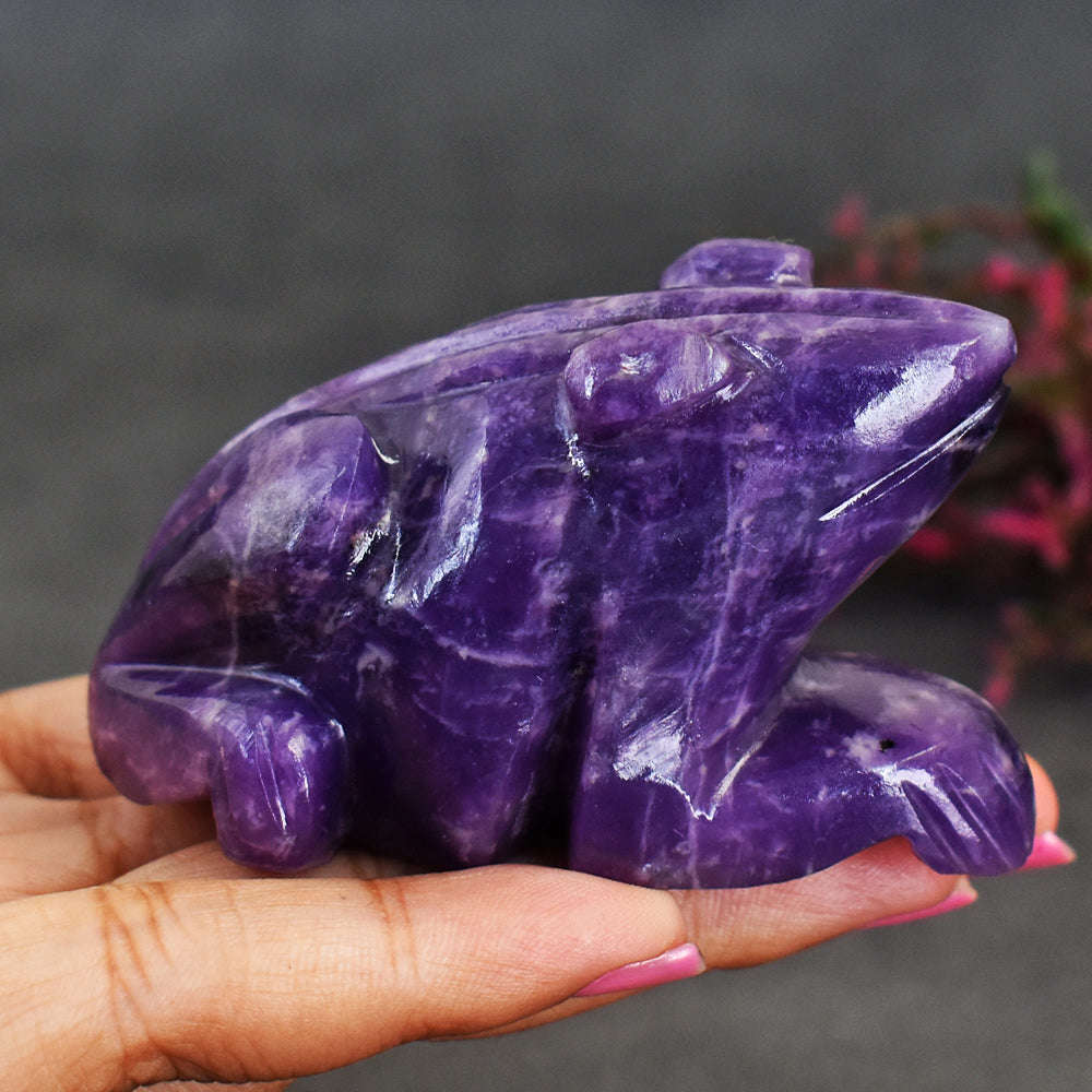 gemsmore:Gorgeous Lepidolite Hand Carved Genuine Crystal Gemstone Carving Frog