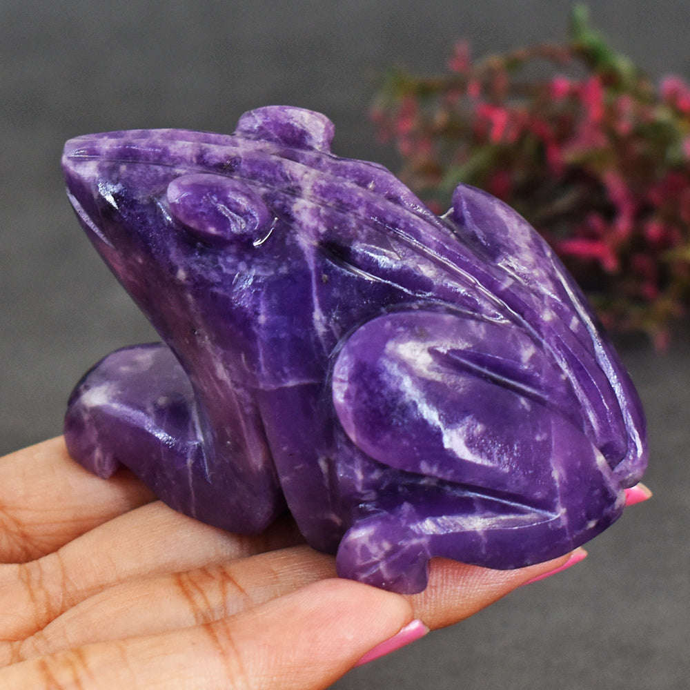 gemsmore:Gorgeous Lepidolite Hand Carved Genuine Crystal Gemstone Carving Frog