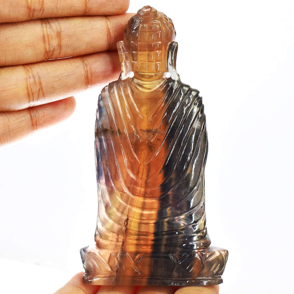 gemsmore:Gorgeous  Multicolor Fluorite Hand Carved Lord Buddha Idol
