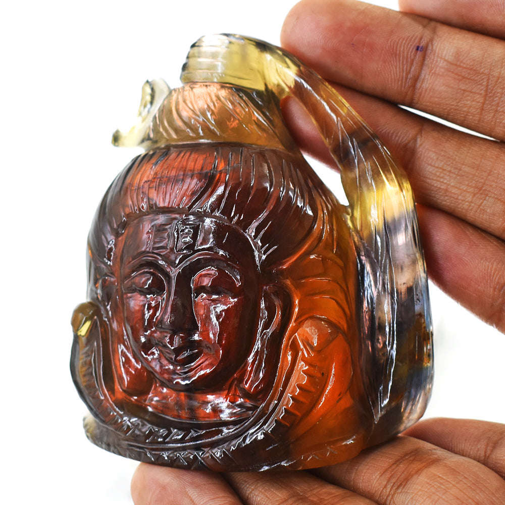 gemsmore:Gorgeous Multicolor Fluorite Hand Carved Lord Shiva Head Gemstone