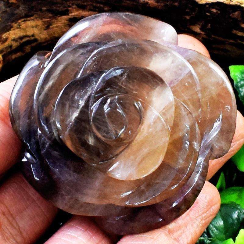 gemsmore:Gorgeous Multicolor Fluorite Hand Carved Rose Flower