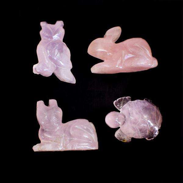 gemsmore:Gorgeous Pink Rose Quartz Carved Animal Lot