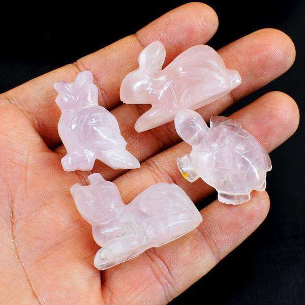 gemsmore:Gorgeous Pink Rose Quartz Carved Animal Lot