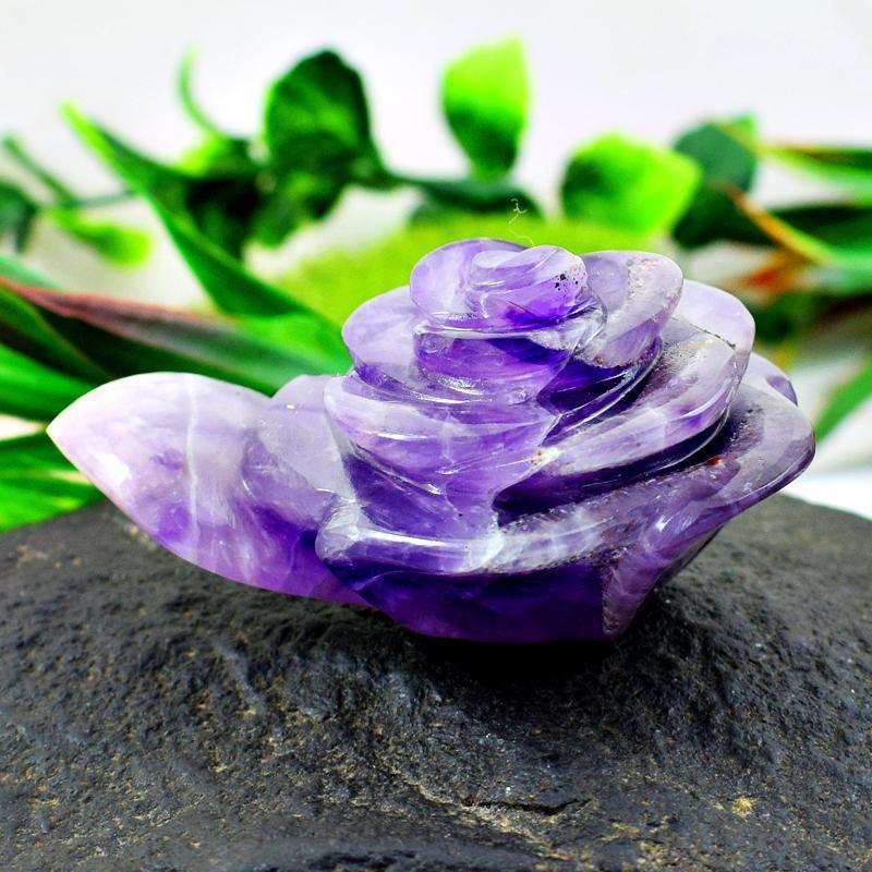 gemsmore:Gorgeous Purple Amethyst Carved Rose Flower