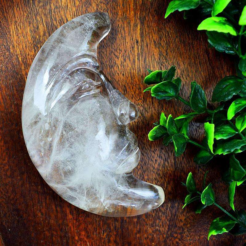 gemsmore:Gorgeous White Quartz Carved Moon Face