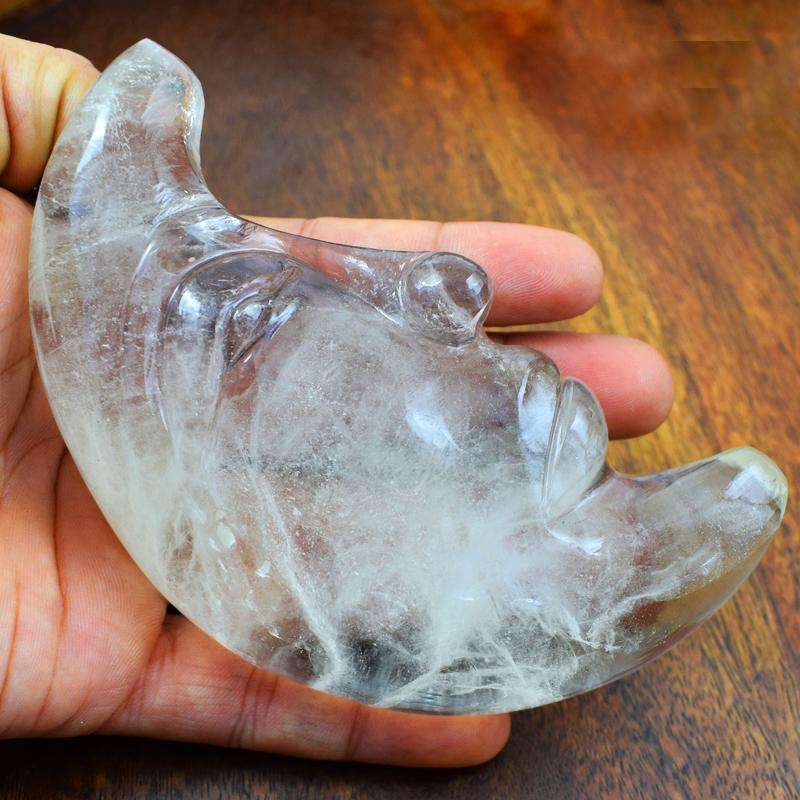 gemsmore:Gorgeous White Quartz Carved Moon Face