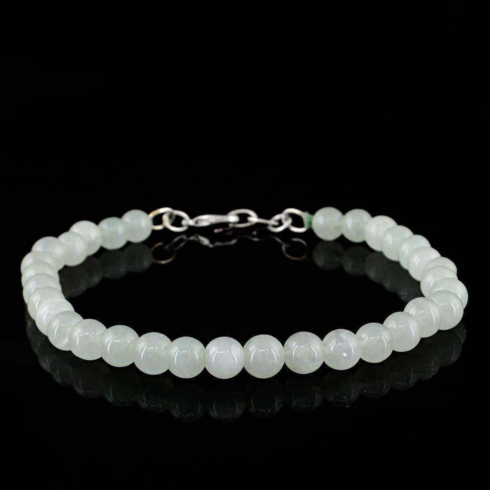 gemsmore:Green Aquamarine Bracelet Natural Untreated Round Beads