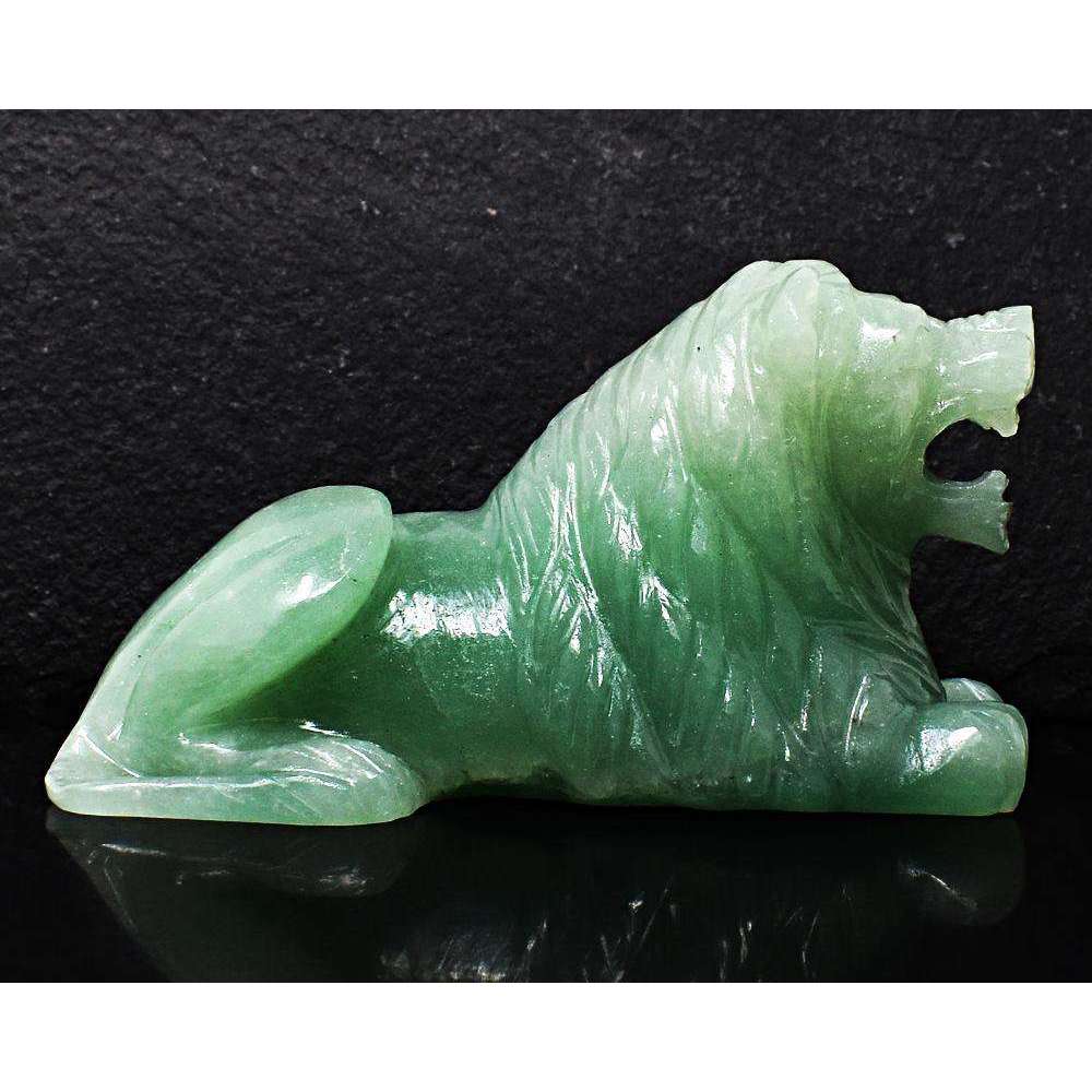 gemsmore:Green Aquamarine Detailed Hand Carved Lion