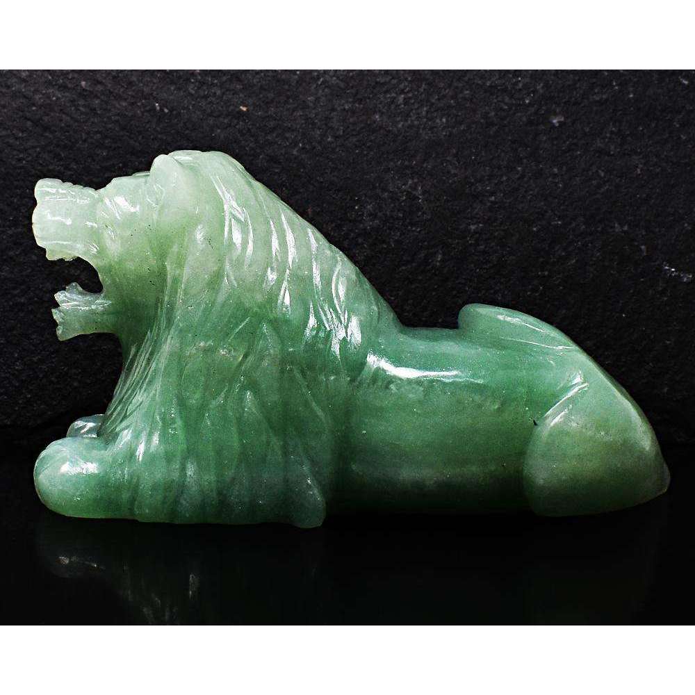 gemsmore:Green Aquamarine Detailed Hand Carved Lion