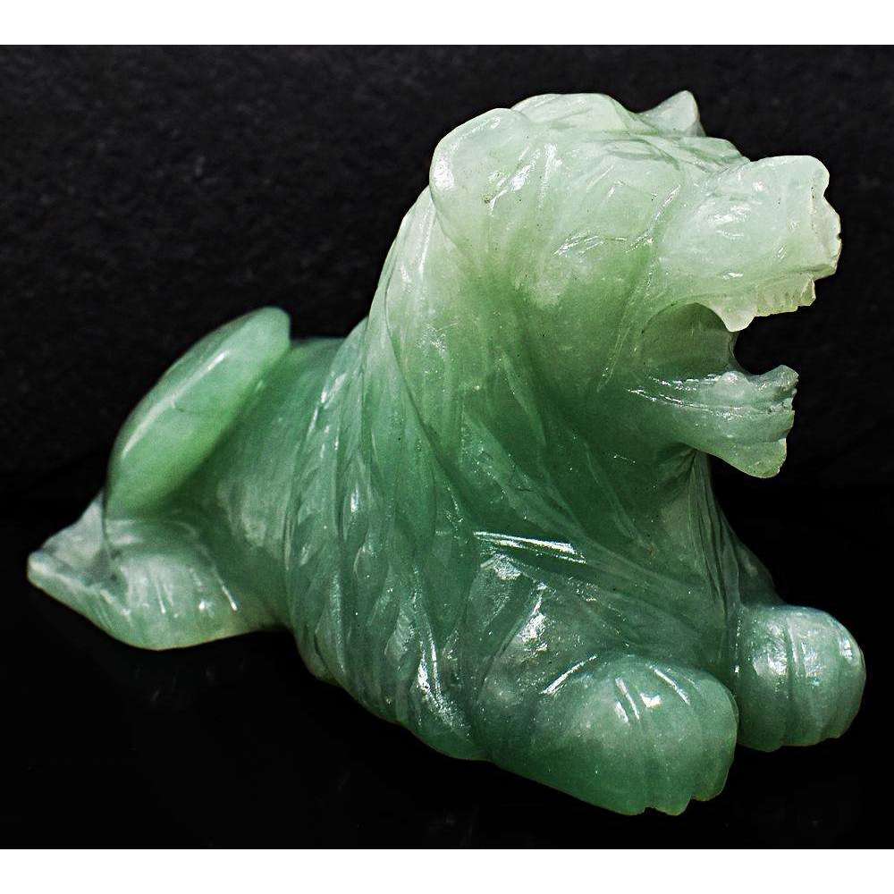 gemsmore:Green Aquamarine Detailed Hand Carved Lion