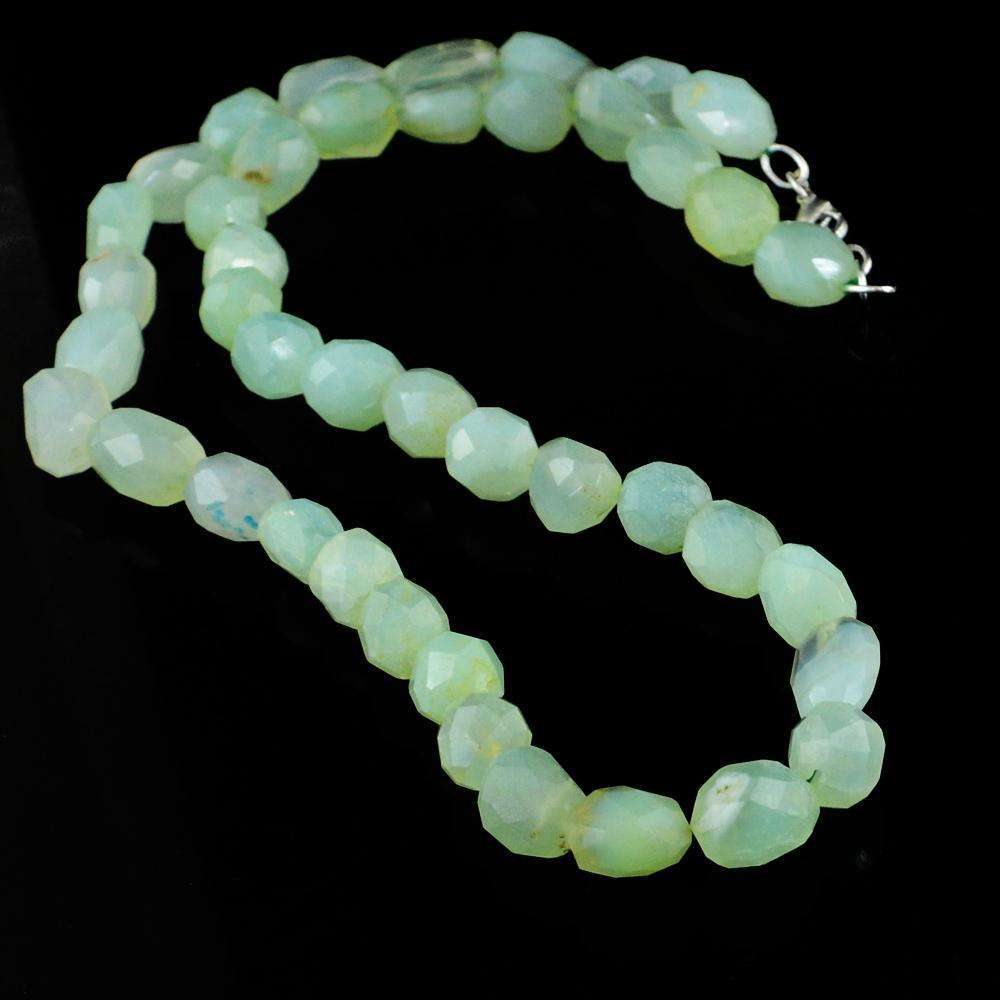 gemsmore:Green Aquamarine Necklace Natural 20 Inches Long Faceted Beads