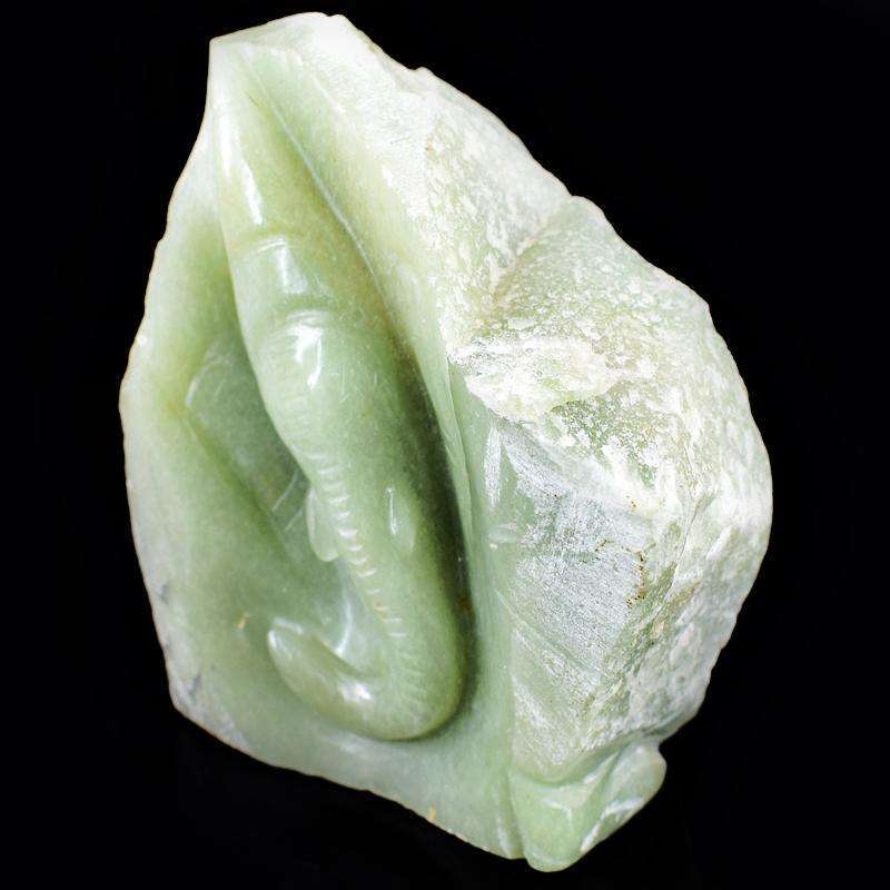 gemsmore:Green Aventurine Hand Carved Lord Ganesha Engraved Rock