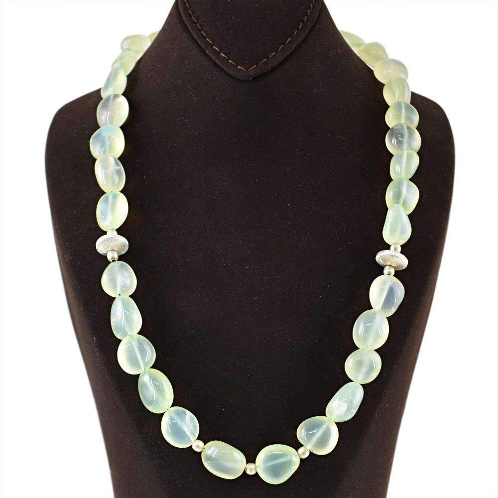 gemsmore:Green Chalcedony Necklace Natural Untreated Beads