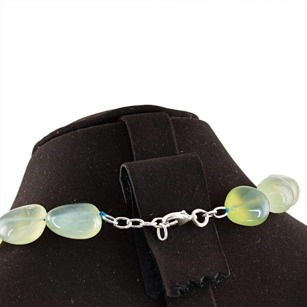 gemsmore:Green Chalcedony Necklace Natural Untreated Beads