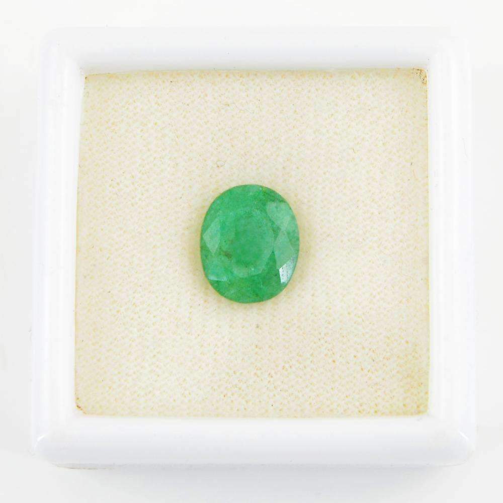 gemsmore:Green Emerald Gemstone Earth Mined Faceted Oval Shape