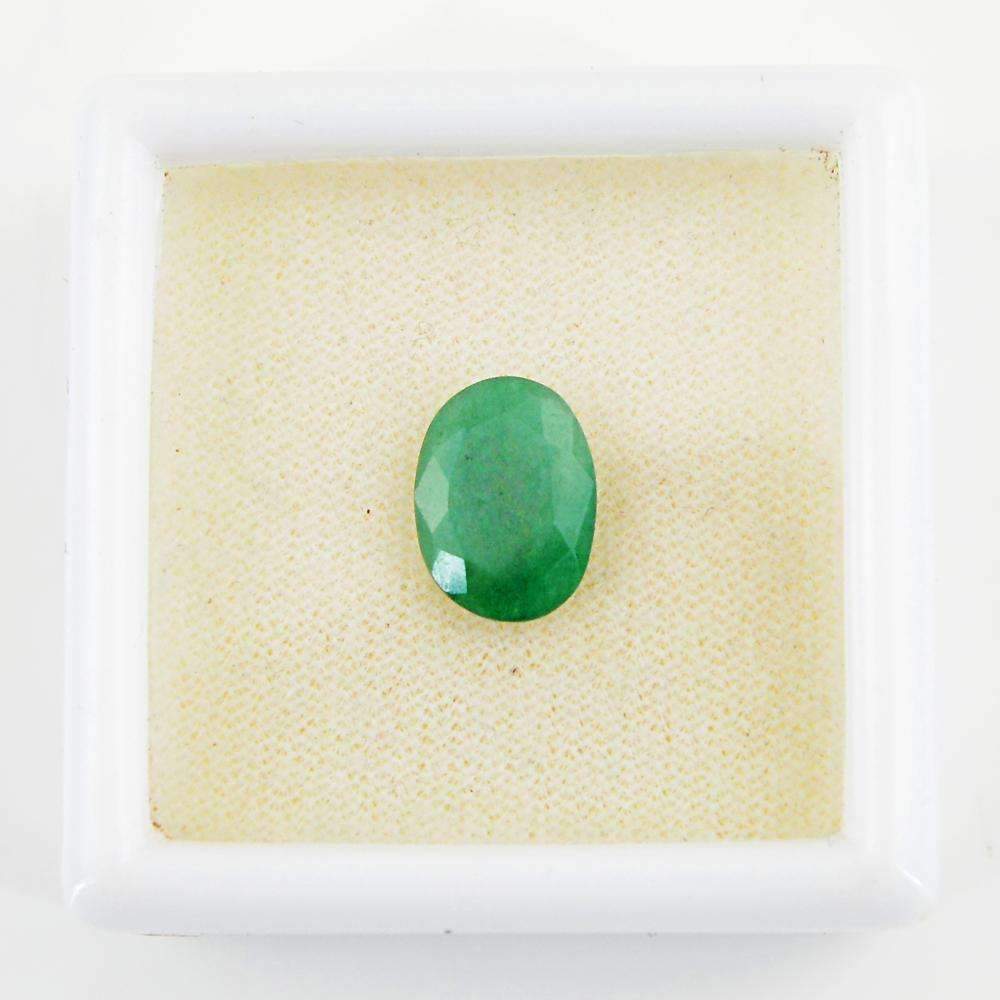 gemsmore:Green Emerald Gemstone Earth Mined Faceted Oval Shape