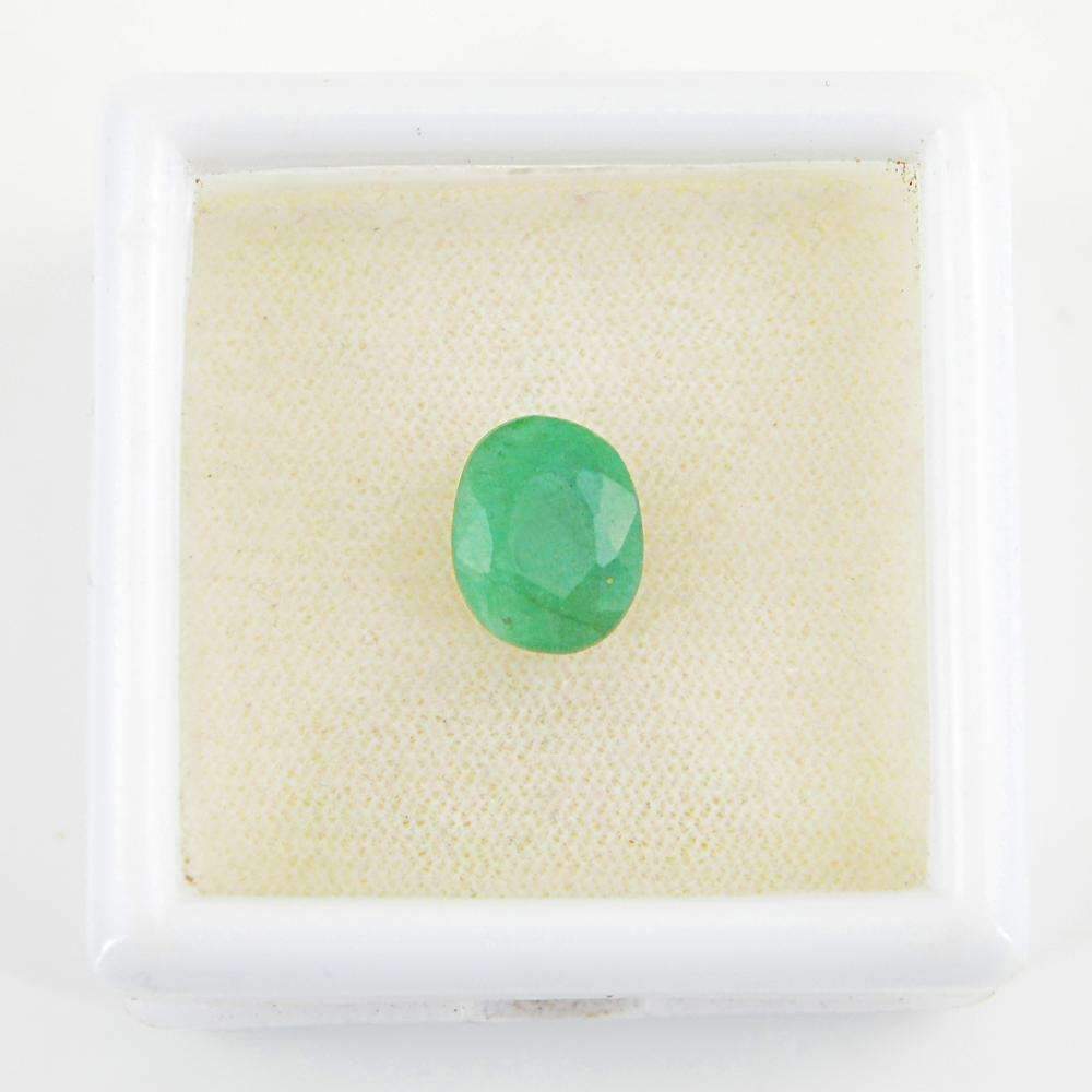 gemsmore:Green Emerald Gemstone Earth Mined Faceted Oval Shape