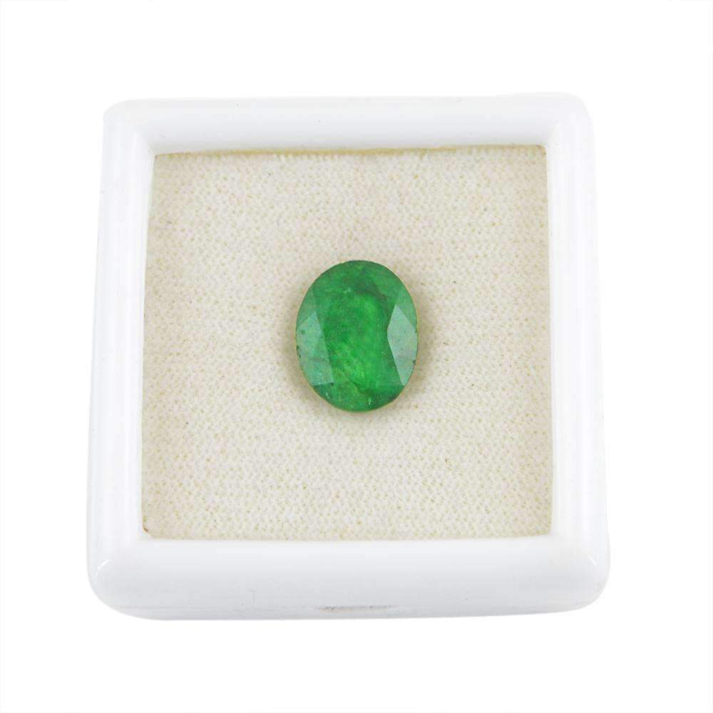 gemsmore:Green Emerald Gemstone Earth Mined Faceted Oval Shape