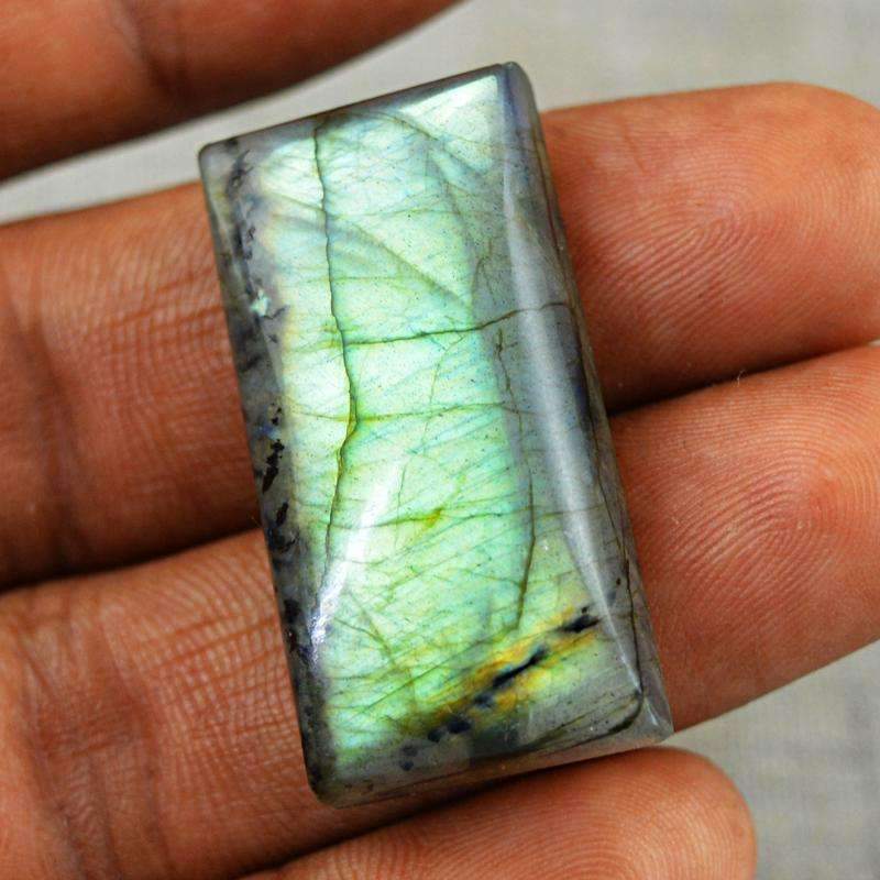 gemsmore:Green Flash Labradorite Gemstone Natural Rectangular Shape