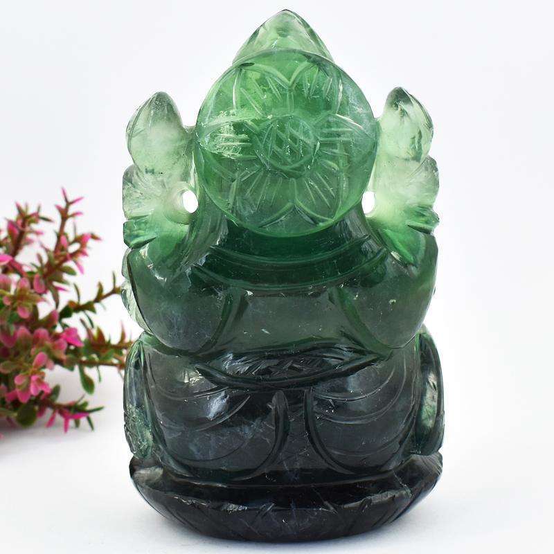 gemsmore:Green Fluorite Gemstone Carved Lord Ganesha Statute
