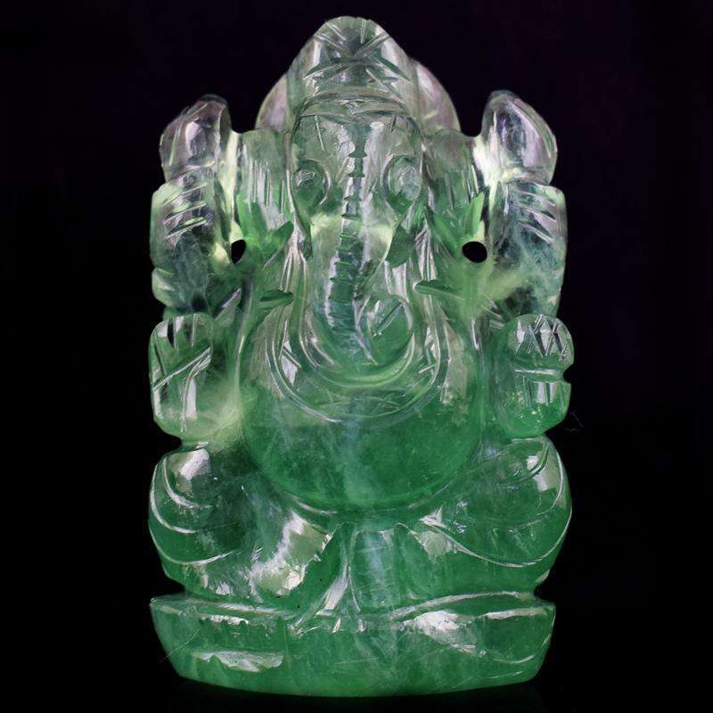 gemsmore:Green Fluorite Hand Carved Lord Ganesha Idol