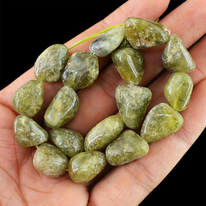 gemsmore:Green Garnet Beads Strand Natural Untreated