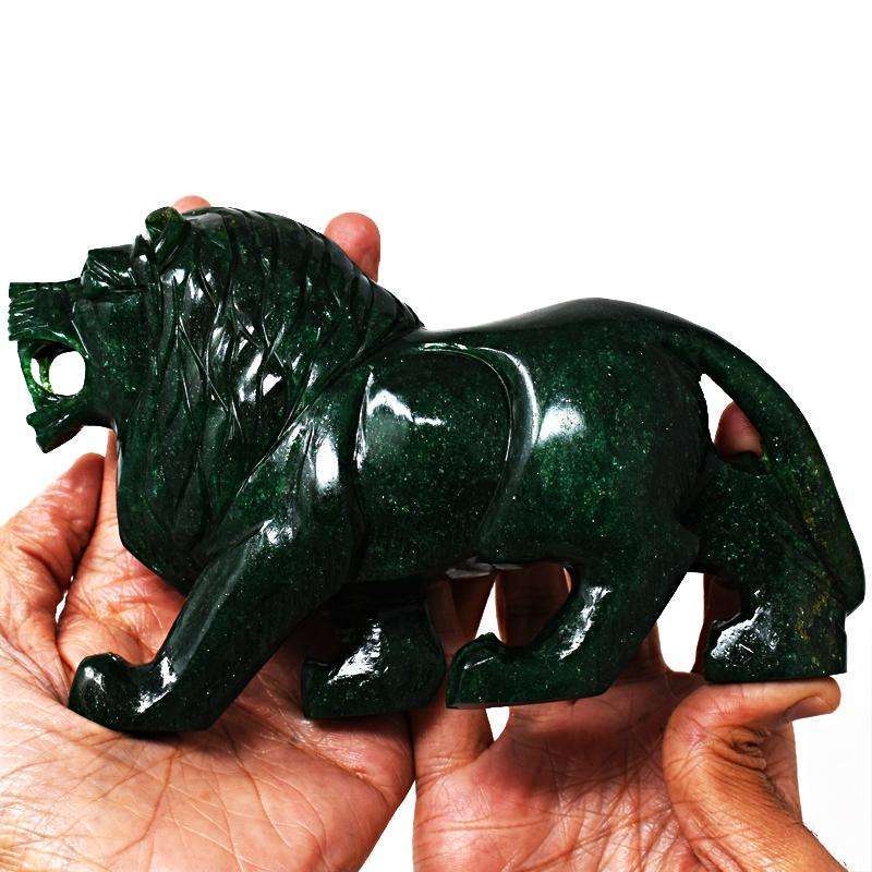 gemsmore:Green Jade Artisian Hand Carved Lion